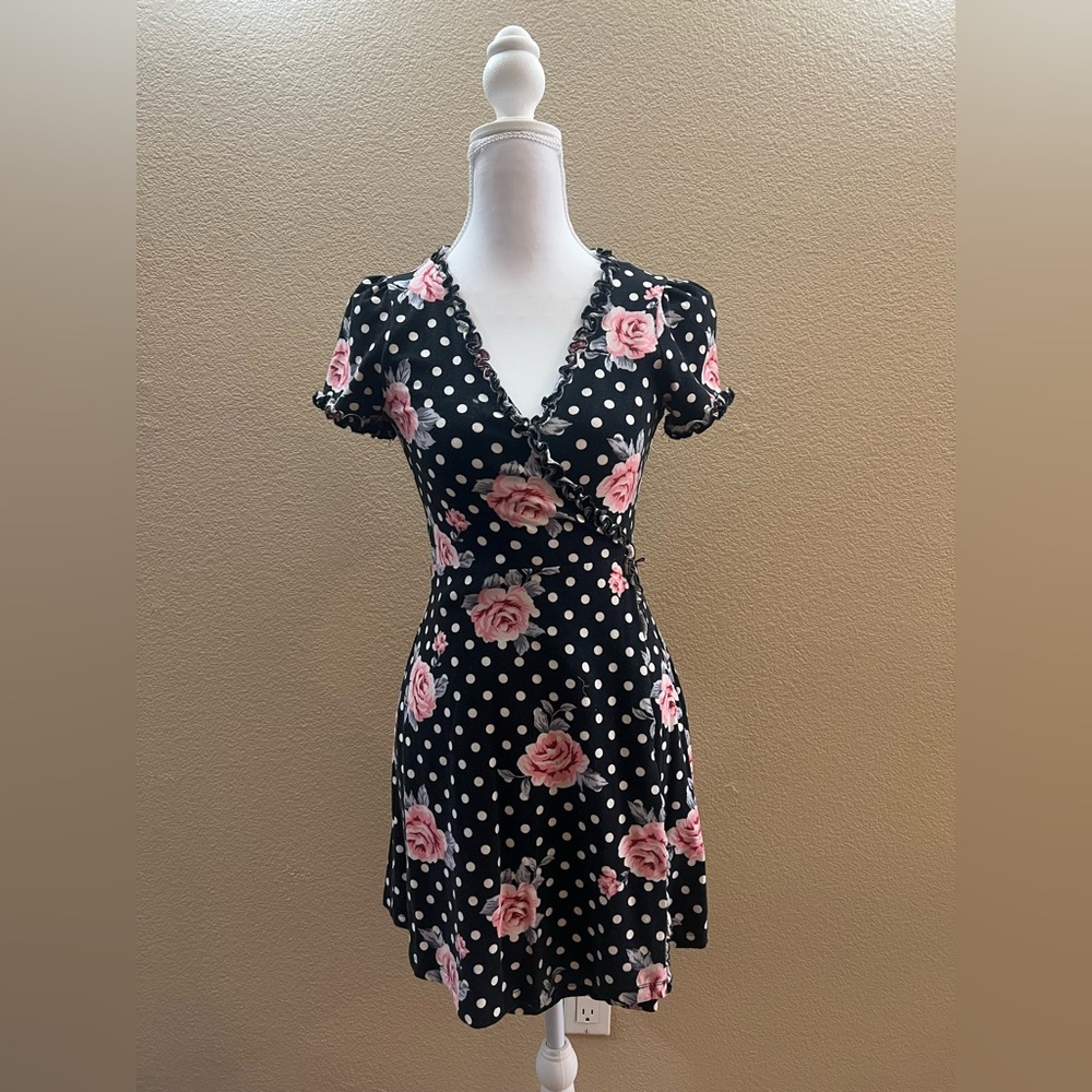 Floral Polka Dot Wrap Dress
